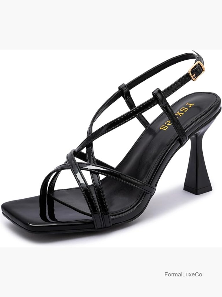 Strappy Heeled Sandals Square Open Toe Stiletto Ankle Strap Party Wedding Dress